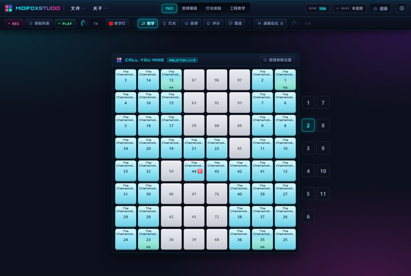 Launchpad 工程第 2 页,64 个打击垫格子的采样与灯效与第 1 页完全不同